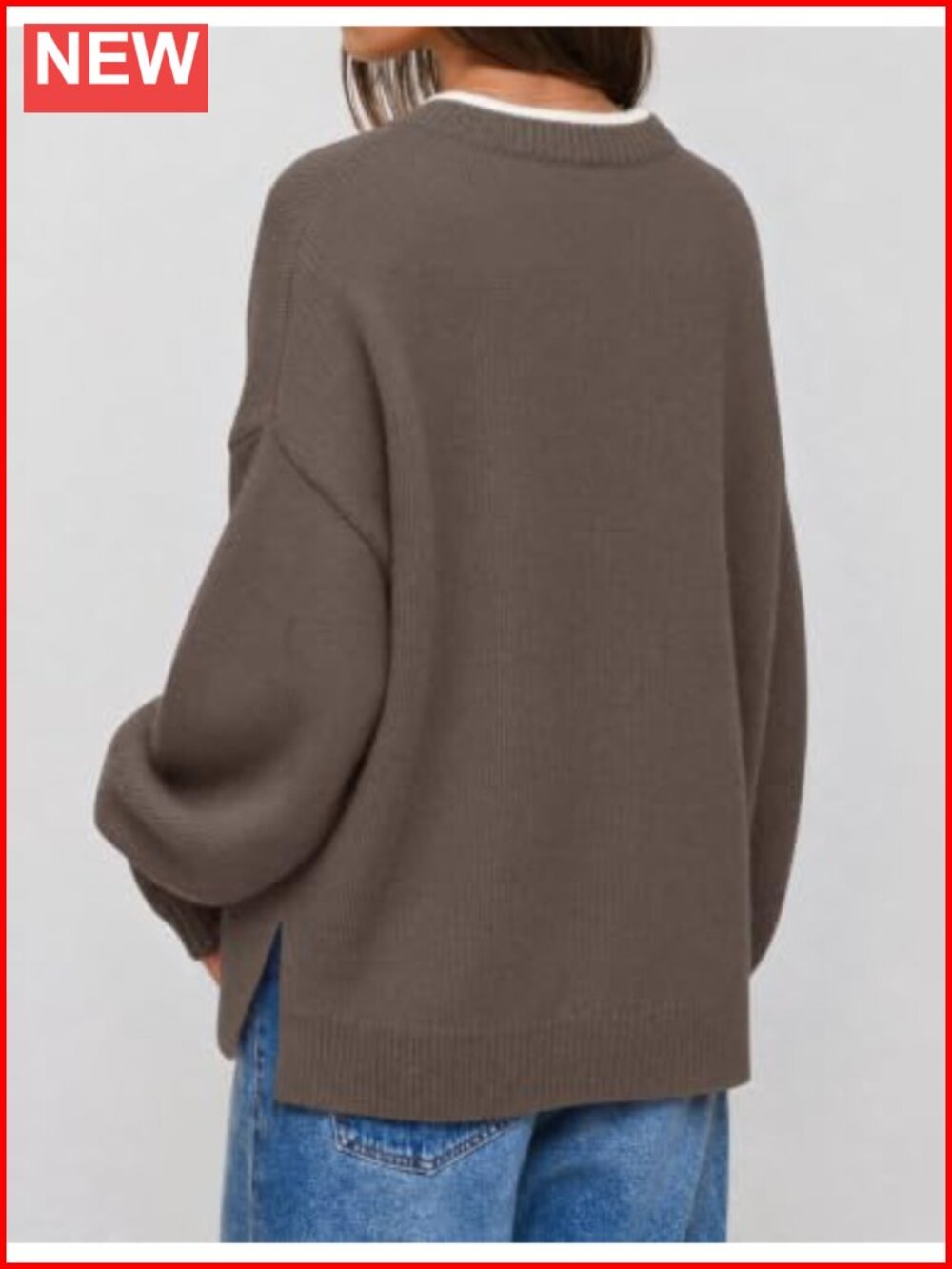 Oversized Batwing Sleeve Crew Neck Pullover Sweater - Picture 2 of 6